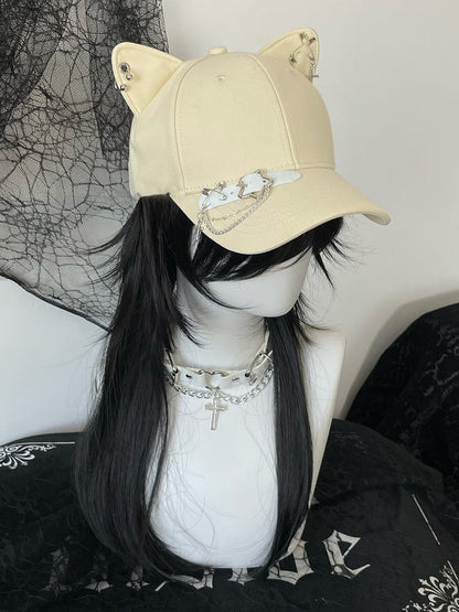 Ohrstecker Verzierte Kätzchenmütze Stern Blau/Schwarz/Gelb Kreuz Charm Schnalle