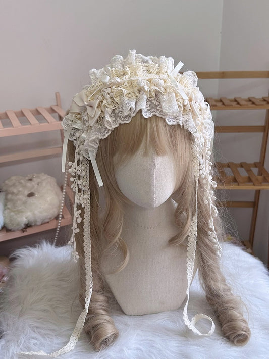 Design Lace Details Beige Hairband Bow