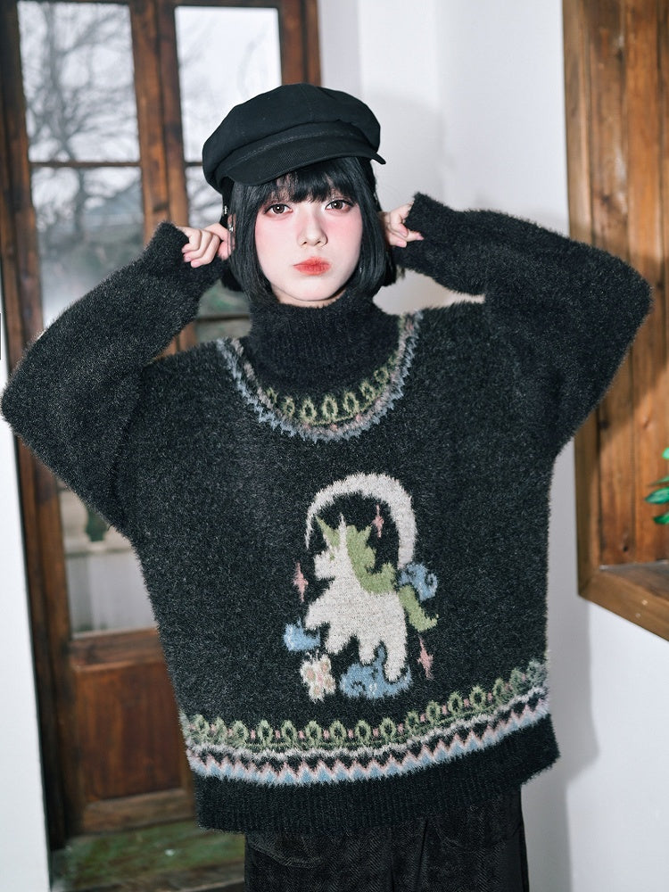 Isle Unicorn Dark Jacquard with Sweater Gray Fair High-neck