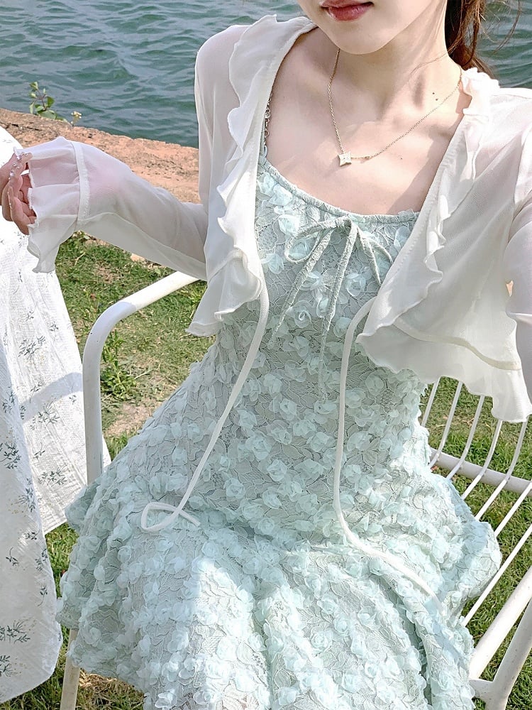 Sheer Apricot Blouse with Ruffled Hem - Qchiwawameme