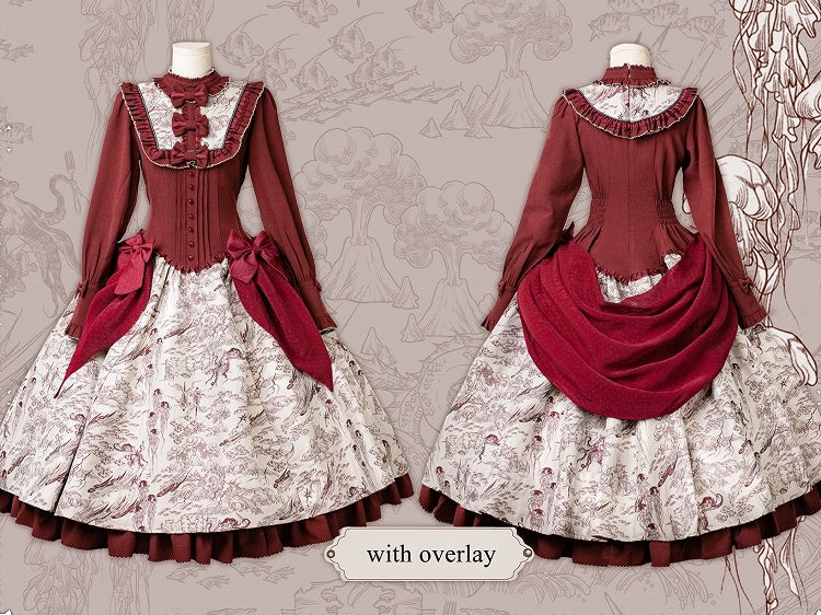 Animals Long-Sleeve Elegant White Print Lolita Forest Piece One Red