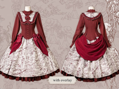 Animals Long-Sleeve Elegant White Print Lolita Forest Piece One Red