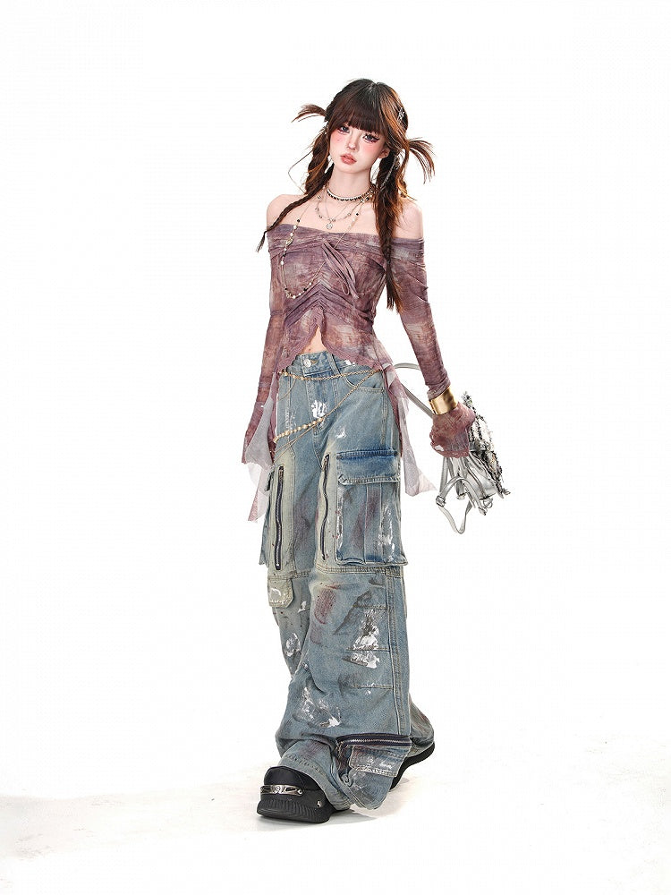 Top Drawstring Purple/Gray Off-the-shoulder Neckline Design Glamorous
