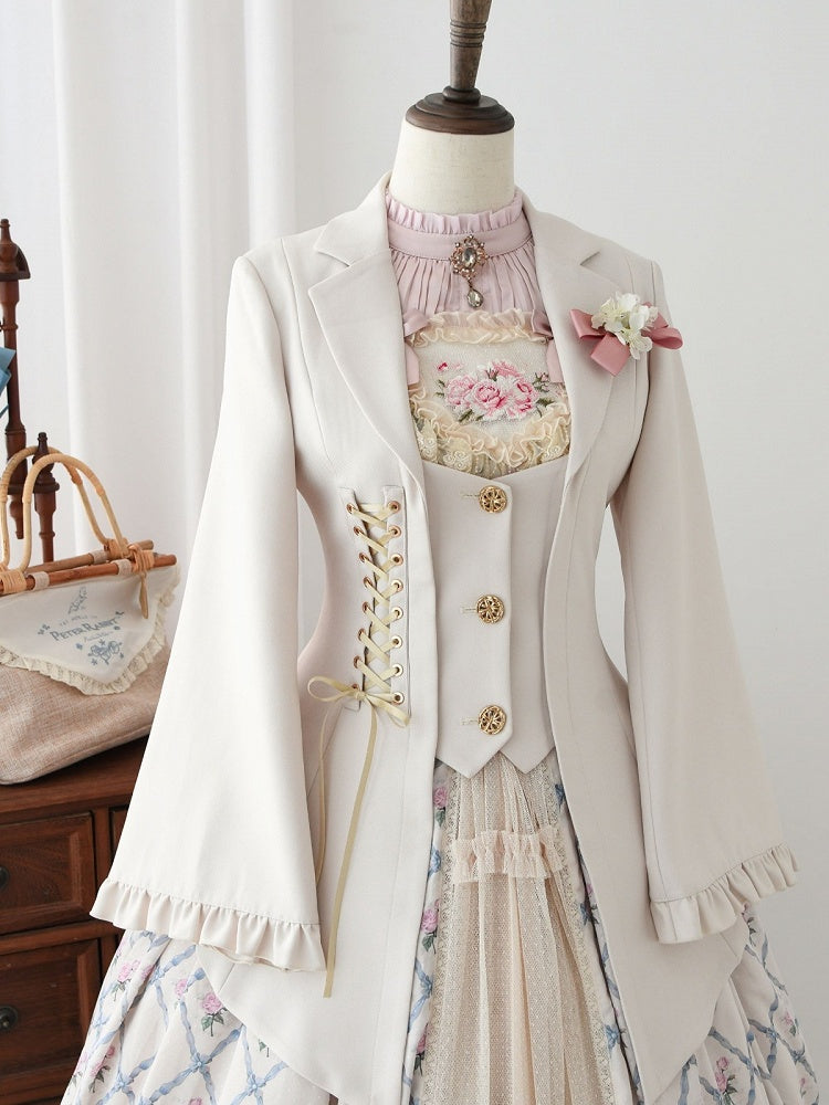 Beige Classic Blazer with Gold Buttons and Lacing