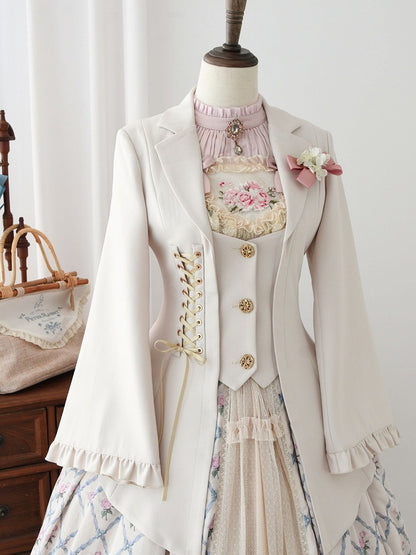 Beige Classic Blazer with Gold Buttons and Lacing