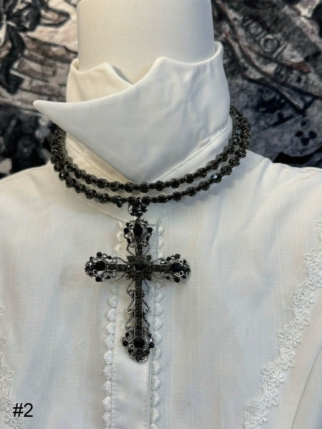 Layered Beaded Choker with Cross - Boobi Shop