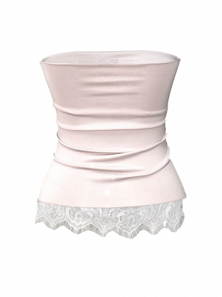Lace Floral Embroidered Bustier Top Pink Underlay Cutouts with