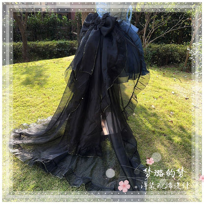 Lolita Bow Train Skirt Tail – Rose Gradient Detachable Back Veil