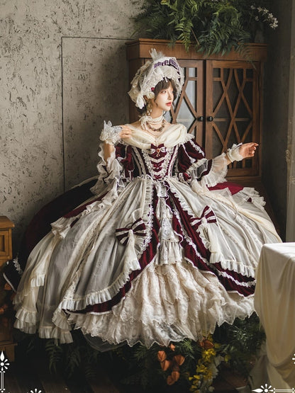 Ruffle High-low Lolita Red Shimmering Velvet Dress Cascading Hanayome and White