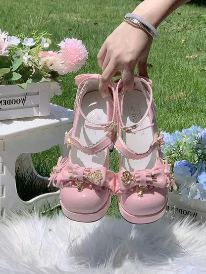 Star Hime Mary with Key Lolita Bow Shoes Fastener Decor Pink Top Jane