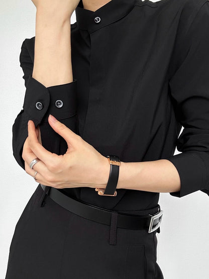 Ouji Lolita Black Unisex Mandarin Collar Long Sleeve Shirt with Button-Down Front