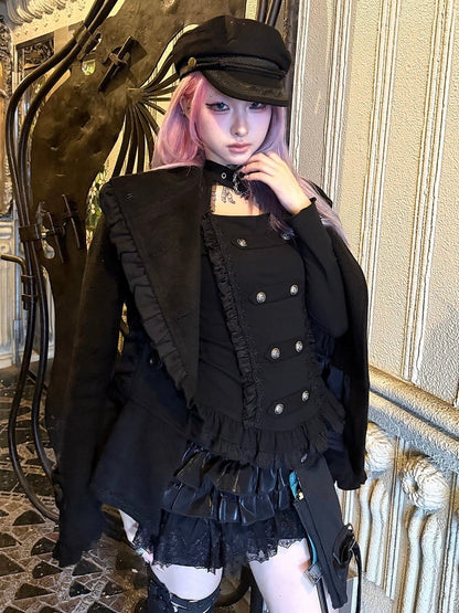 Manches longues ras du cou boucle punk - Col supérieur noir
