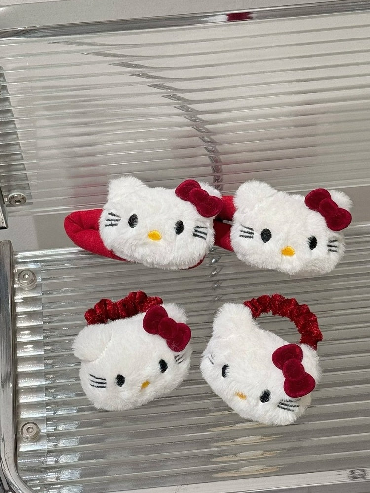 Red Kawaii Cat Hair Tie and Hairclip Set - IVONA boutique