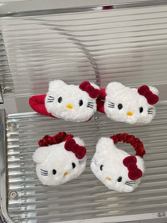 Red Kawaii Cat Hair Tie and Hairclip Set - IVONA boutique