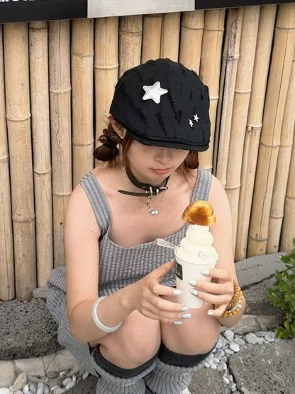 Y2K Beret Hat with Star Decoration - IVONA boutique
