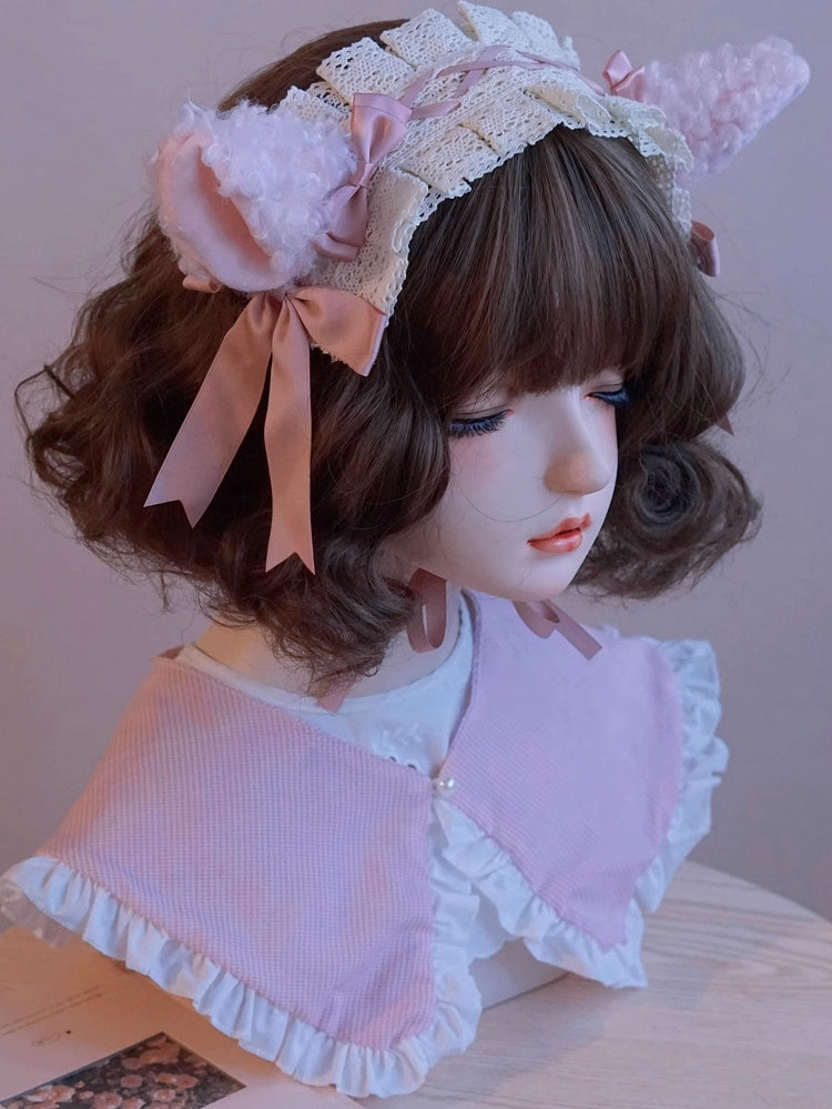Haarband Rosa/Beige Spitze Schaf Schleife Besatz Ohr