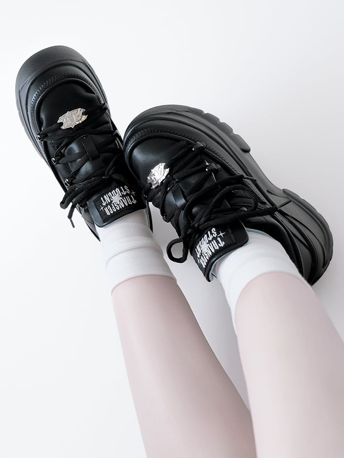 Mattend with Kei Sneakers PU Platform Design Lace-Up Jirai Black