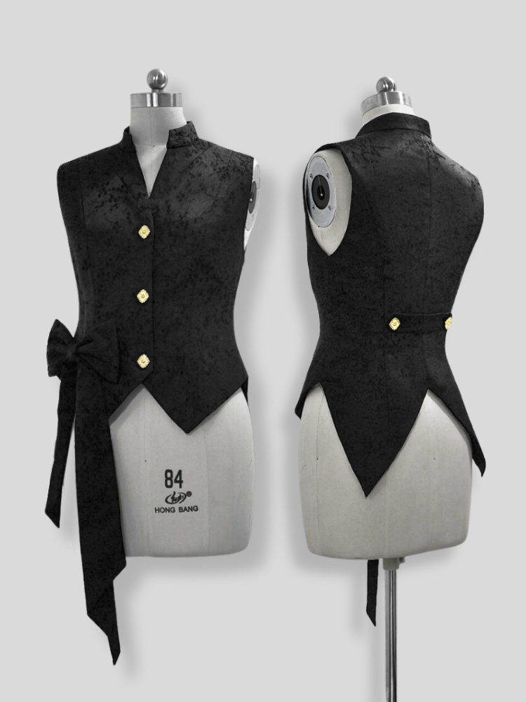 Black Jacquard Waistcoat with Banded Collar - Princess Chronicles