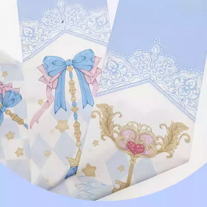 Yume Kawaii Blue Diamond Pattern Bow Print Sweet Lolita Over Knee Stockings
