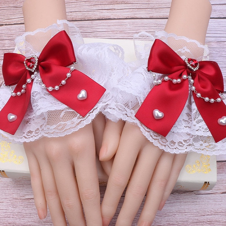 Pearl Cuffs Bowknot Color Lace Wrist Details Kei Heart Jirai 12 Options