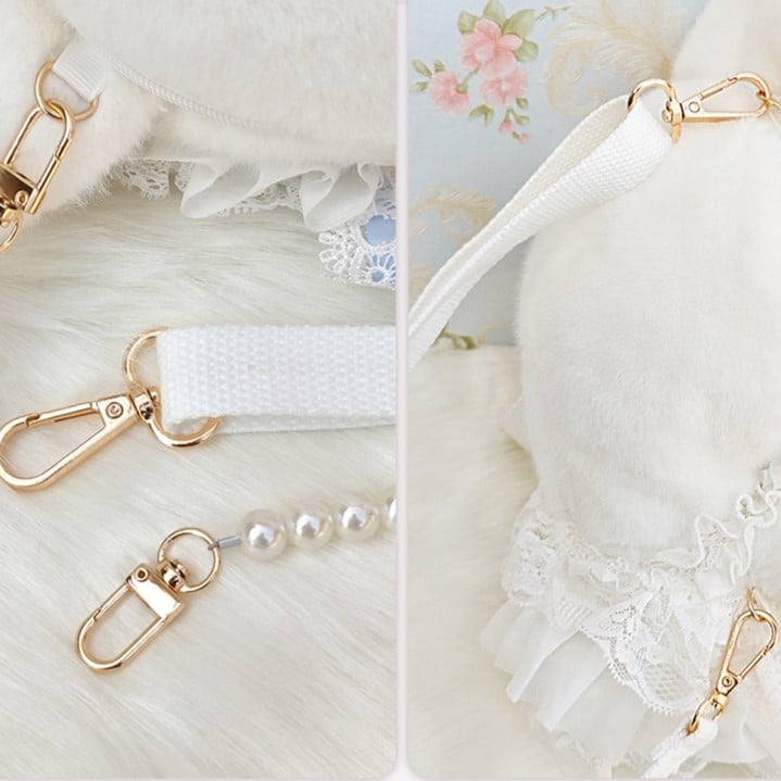 White Bag Bunny Bowknot Standing-eared Accents Convertible Strap with Blue