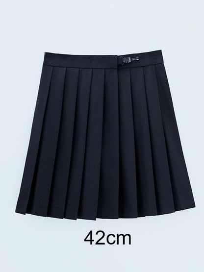 Black Adjustable Waist Pleated Skirt - Lan Jian Chuan