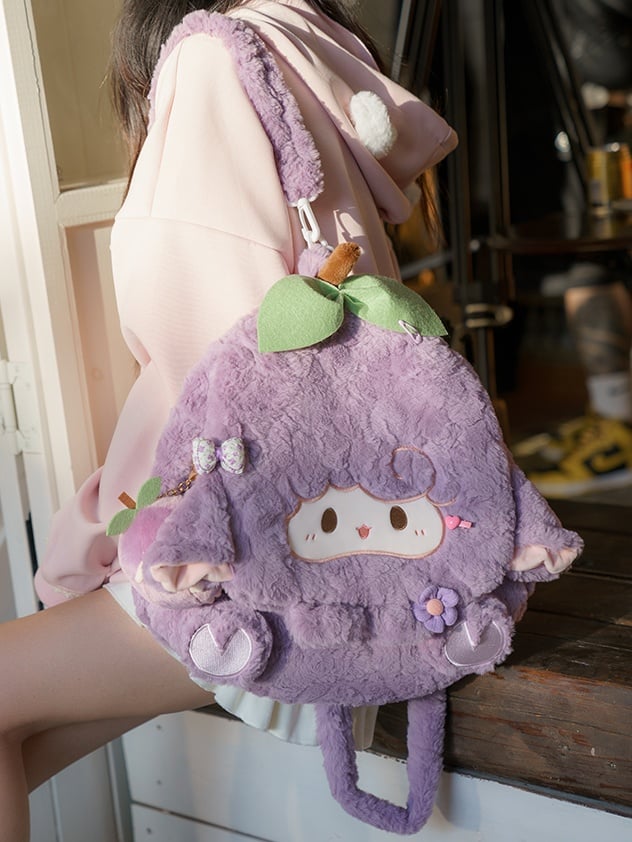 Purple Cute Lamb Plush Flap Backpack Bag Middle/Large Size
