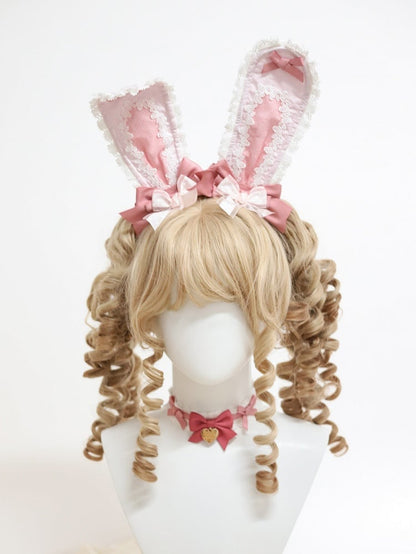 Polka-Dot Hair Bunny-Ear Pastel Lace Pink Clips with Bows