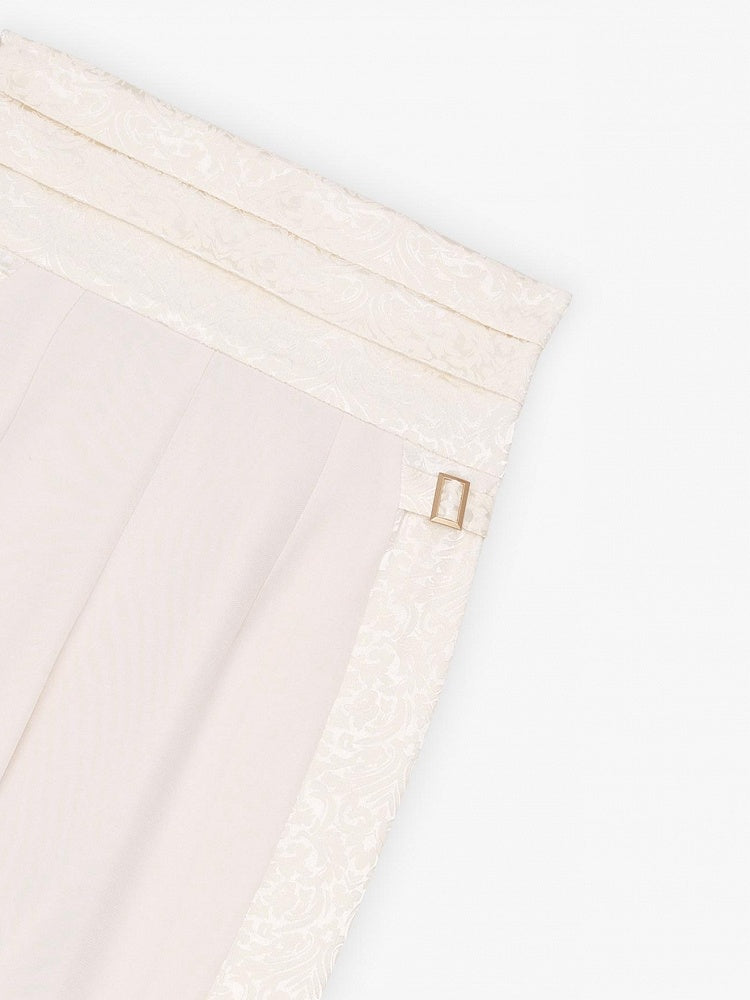 Ivory High-Waisted Pants with Jacquard Fabric Panels - DevilInspired Exclusive Collection