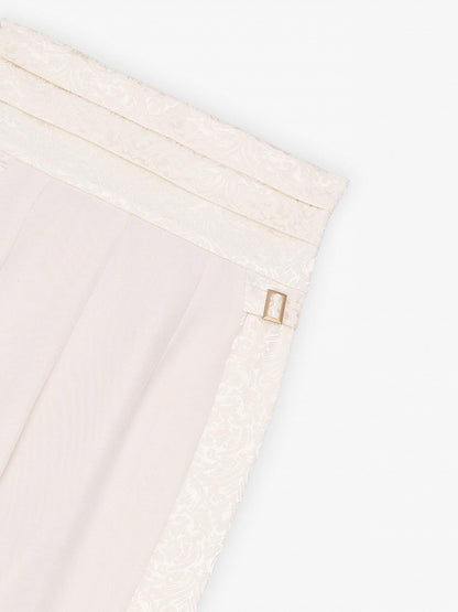 Ivory High-Waisted Pants with Jacquard Fabric Panels - DevilInspired Exclusive Collection