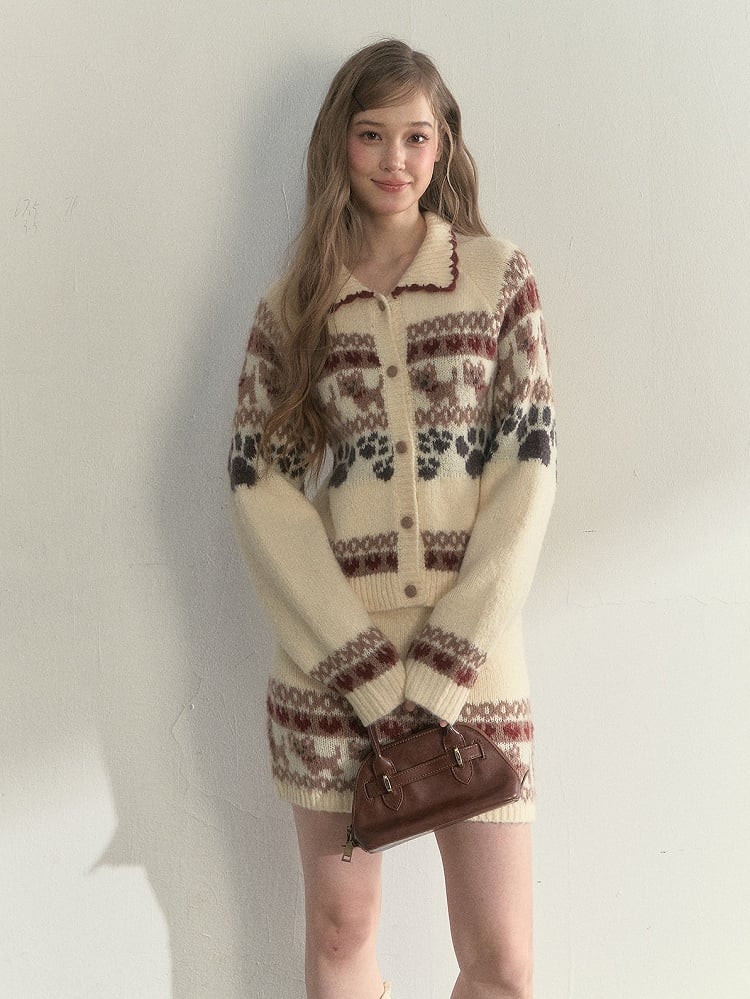 Beige with Skirt Pattern Dog Knit Sweet