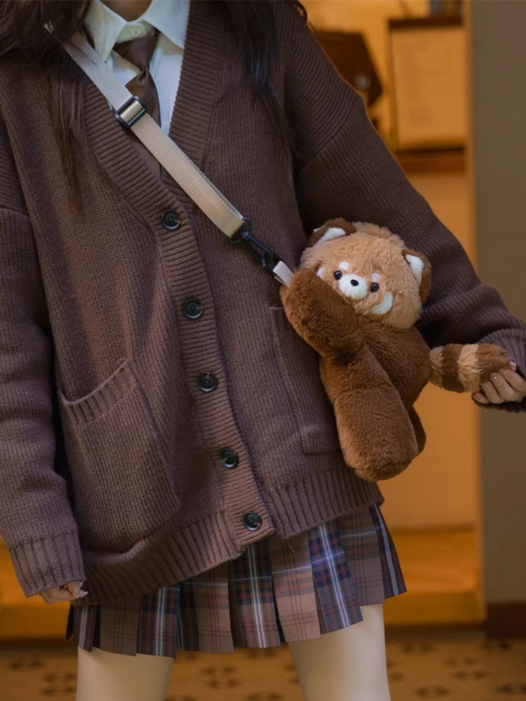 かわいいレッサーパンダのブラウンぬいぐるみバックパック/クロスボディ