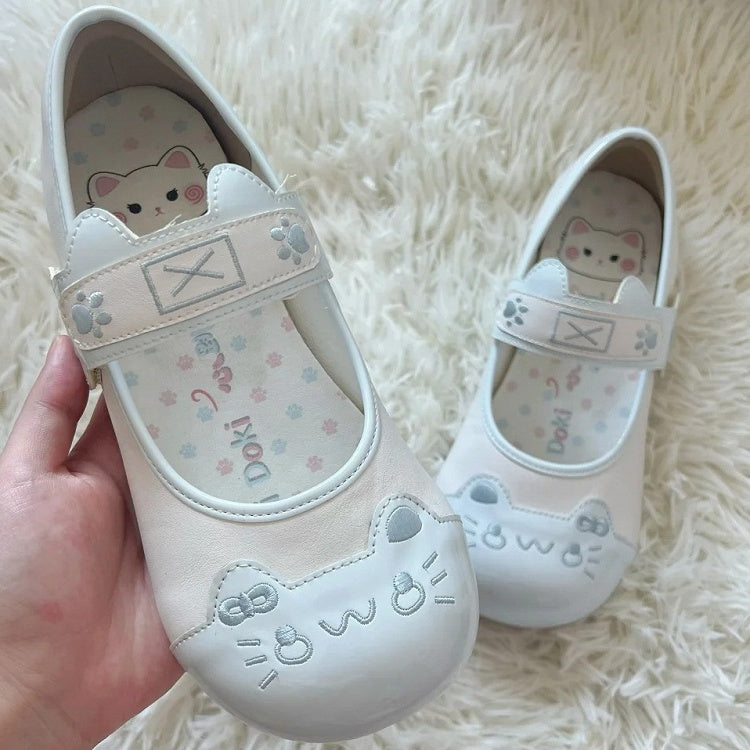 Sweet Paw Flat Accent Details Blue PU Lolita Closures Velcro in Shoes Ear Kitty Strap