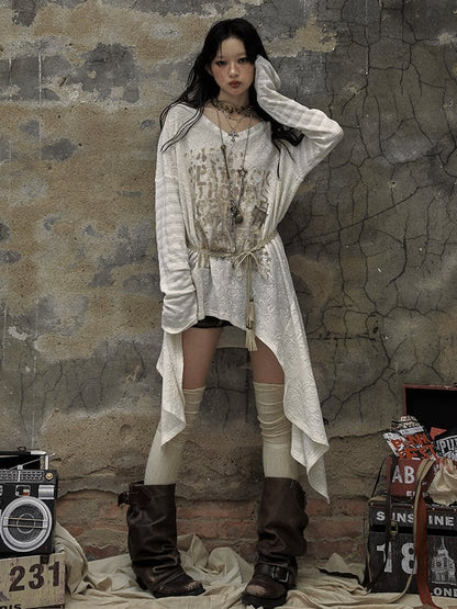 ブラックホワイトゴシックパンクレターズアシンメトリートップス