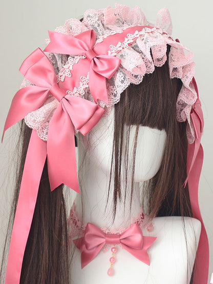 Bowknot Details Lace Trim Pink Hairband