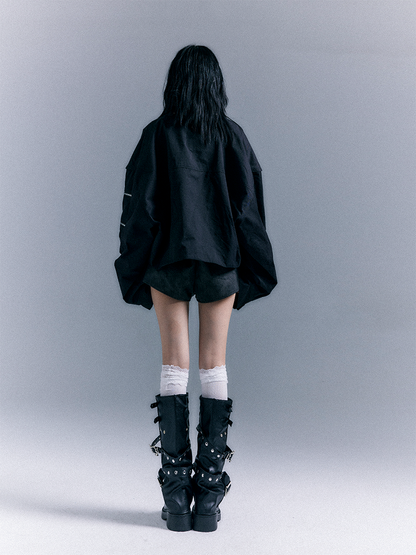 Zip Closure Design Jacket Asymmetrical Black Punk -