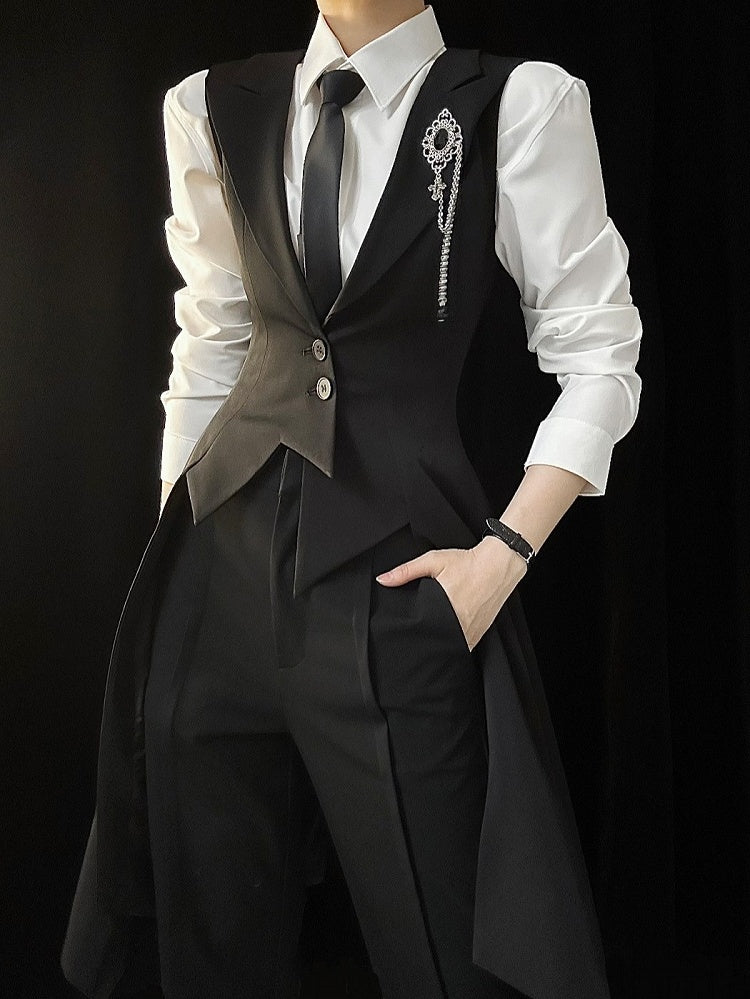 Ouji Lolita Black Tailcoat Vestwith Peaked Lapel&Triangular Back Slit