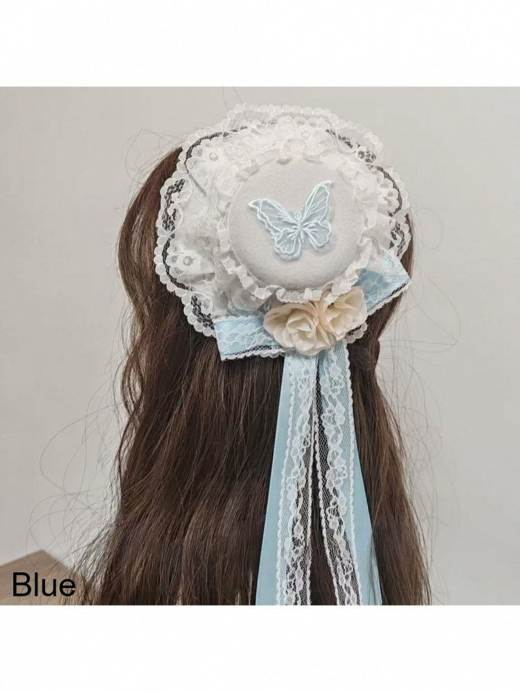 5-Color Lolita Bow Lace Mini Hat with Clips - Ye Cheng Hair Accessory