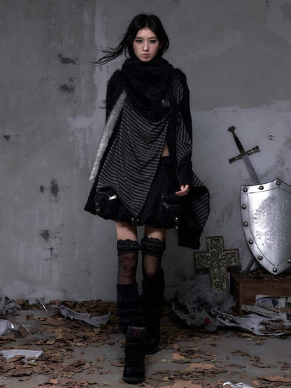 with Two Black Striped Piece Faux Vintage  Lining Cross Rhinestone Punk Top Back Applique