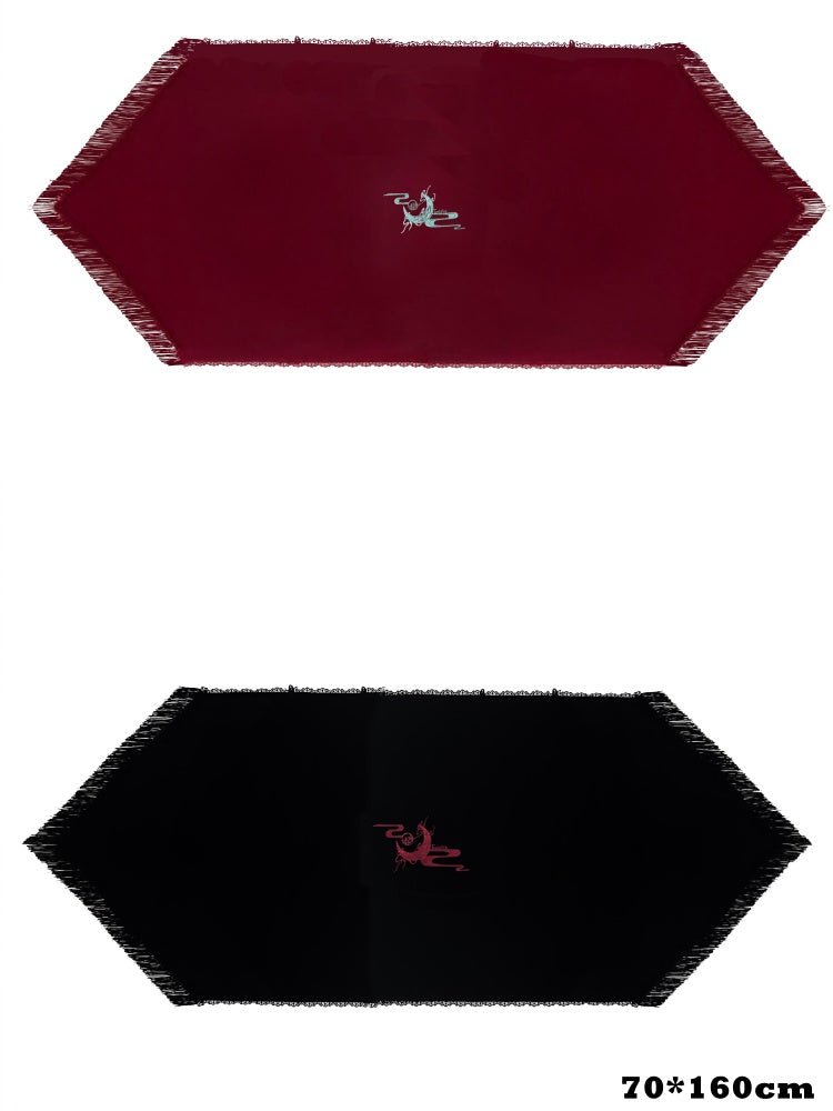 赤/黒/紫の龍と月の刺繍ショール