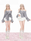 Gray Off-Shoulder Long-Sleeve Top with Big Bow Detail - serendipity