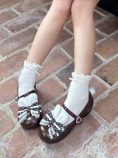 Lolita Bunny Shoes Pom Mary Jane Brown Sweet with Ears Tail