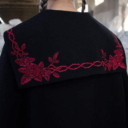 Red Gothic Collar and Sailor Sweatshirt: Rose Dark Ornate Black Romance Thorn Embroidery