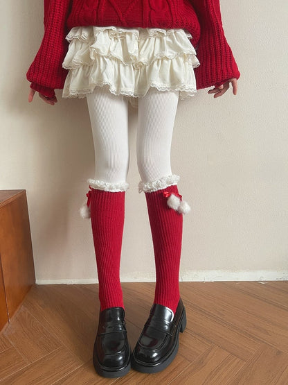 Decoration Curly Colors Fur with Socks 3 Calf Ruffle Pom-Pom