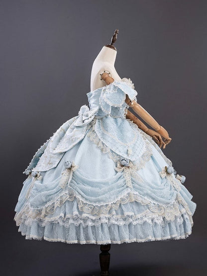 Version Light Hime Off-Shoulder Lace and with Details Gown Layered Blue Lolita Hanayome Bow Short Ruffles