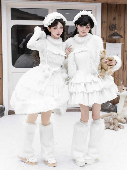 Lolita Fluffy White Coat Quilted Winter