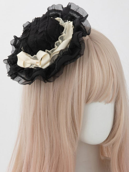 Black Ruffled Bow Hat Lace Sweet Beige Lolita Mini