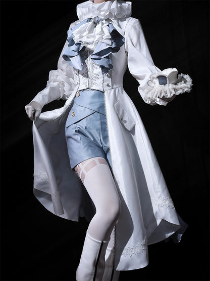 Waistcoat Prince Ouji Tie Tailcoat Siren Jabot Vest Embroidery Dark with Long Lolita White Ribs