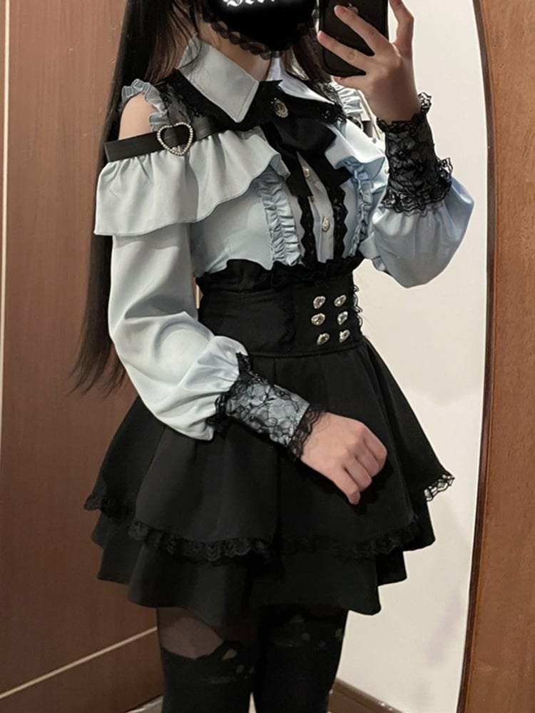 Hellgrünes Jirai Kei-Top mit Herzausschnitt und Knopfverschluss