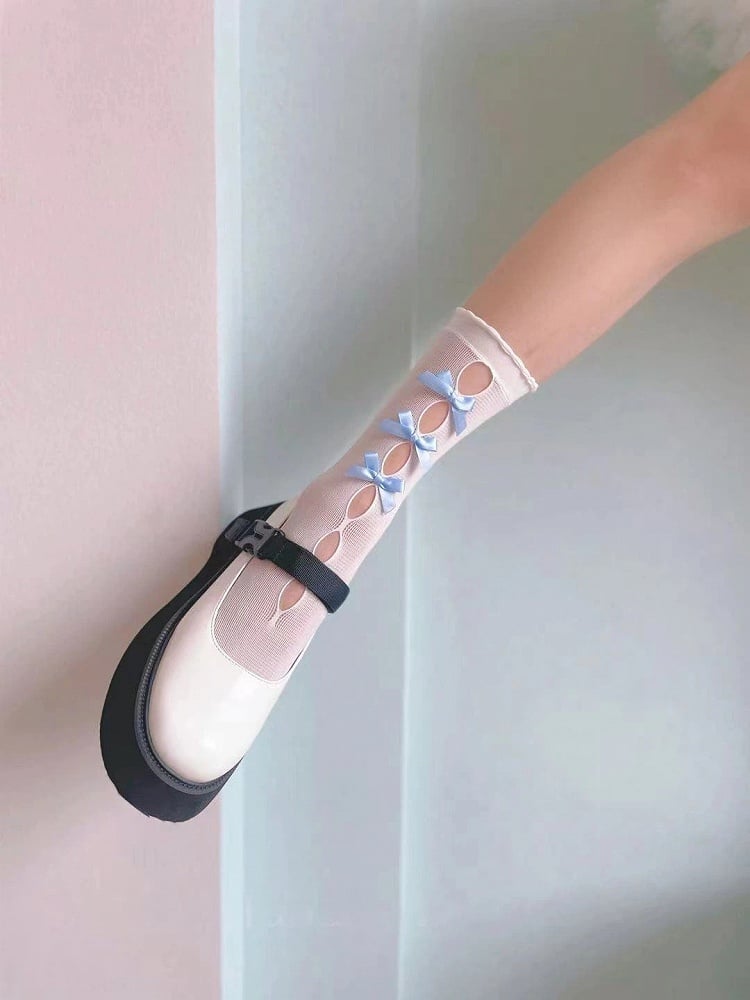 Colors) Bow Cutout (6 Sheer Detail Lolita Style Socks